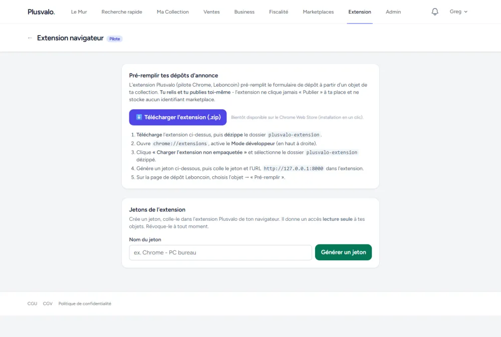 Extension Plusvalo qui pré-remplit le formulaire de dépôt à partir de la fiche de l'objet.